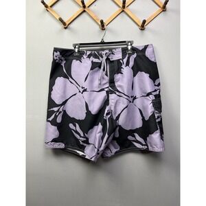 Joe Boxer‎ Trunks Mens XL Purple Black Swim Trunks Board Shorts Floral Lined